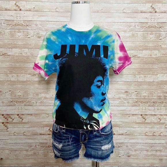 Authentic Hendrix Tops - NWOT Jimi Hendrix Tie Dye Graphic Band T-Shirt Blue Pink Boho Festival Size S